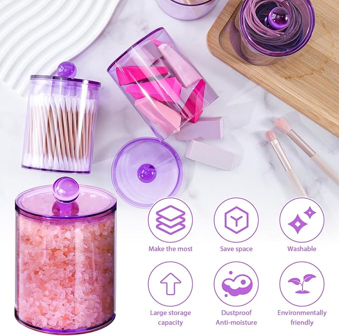 4 Pack Qtip Holder, Canister Apothecary Jar Set, Bathroom Jars - Image 3