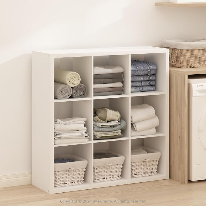 Furinno Simple Cube Storage Organizer, 9-Cube Display Shelf, Open Back Shelving - Image 2
