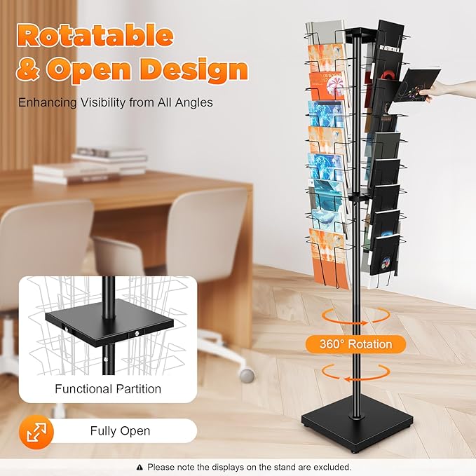 36-Pocket Rotating Magazine Rack, 360° Floor Brochure Display Stand - Image 8