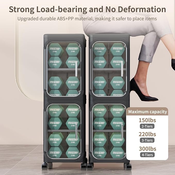 5 Tier Slim Bathroom Storage Cabinet, Foldable and Movable, ABS and PET - Image 6
