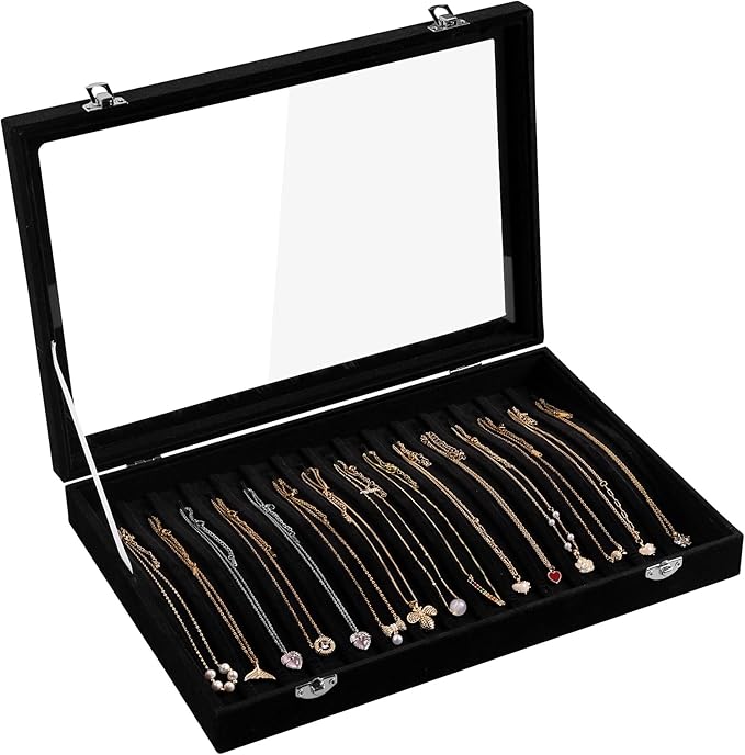 Frebeauty 15 Hooks Necklace Tray Velvet Neckalce Organizer by Frebeauty