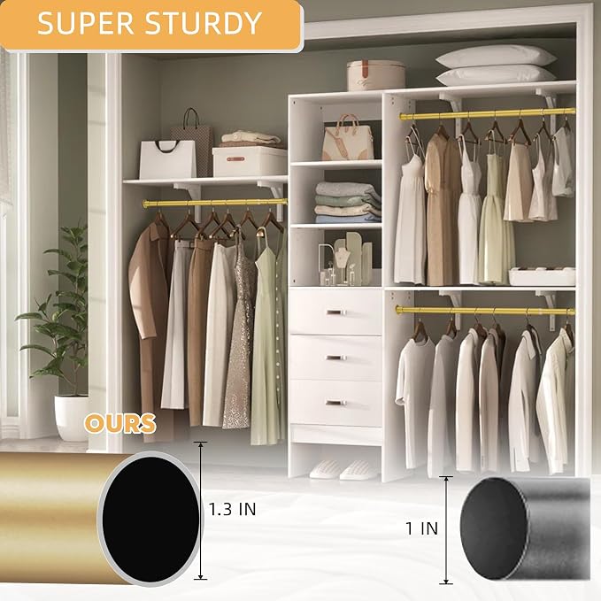 1.3 Inch Diameter Closet Rods for Hanging Clothes 17-64 Inch Adjustable - Image 2
