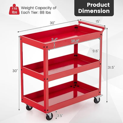 Goplus 3-Tier Utility Cart, Heavy Duty Commercial Service Tool Cart w/Lockable - Image 6
