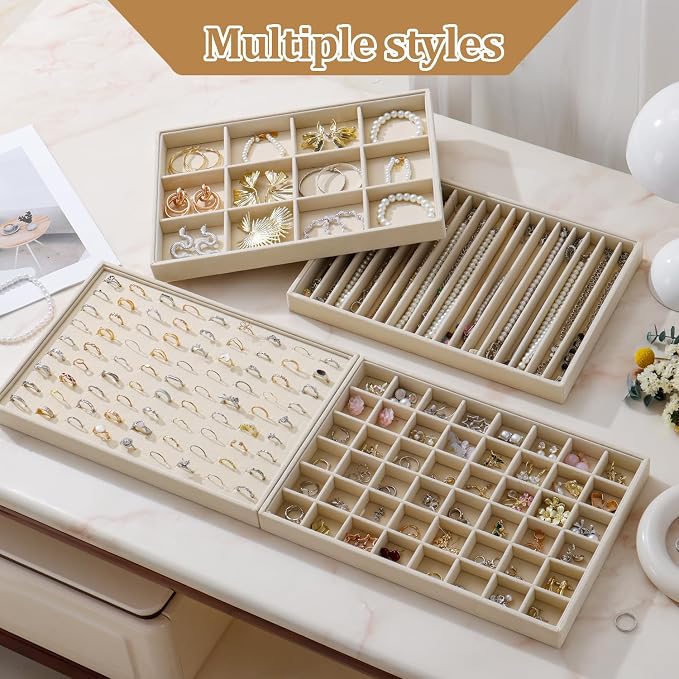 Large Jewelry Organizer for Drawer Insert Velvet Stackable Jewelry Trays for - Image 5