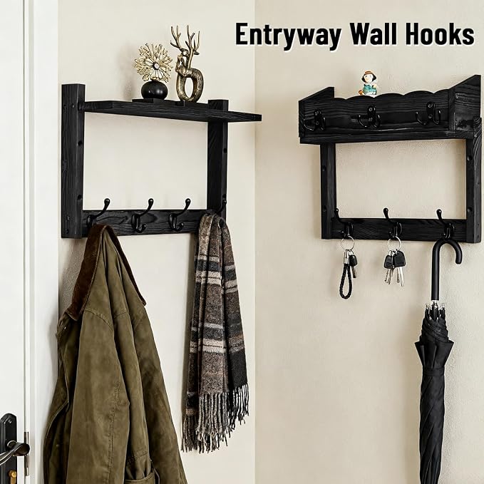 28" Coat Rack Wall Mount with Shelf with 7 Hooks 3 Key Hanger | Entryway Key - Image 4