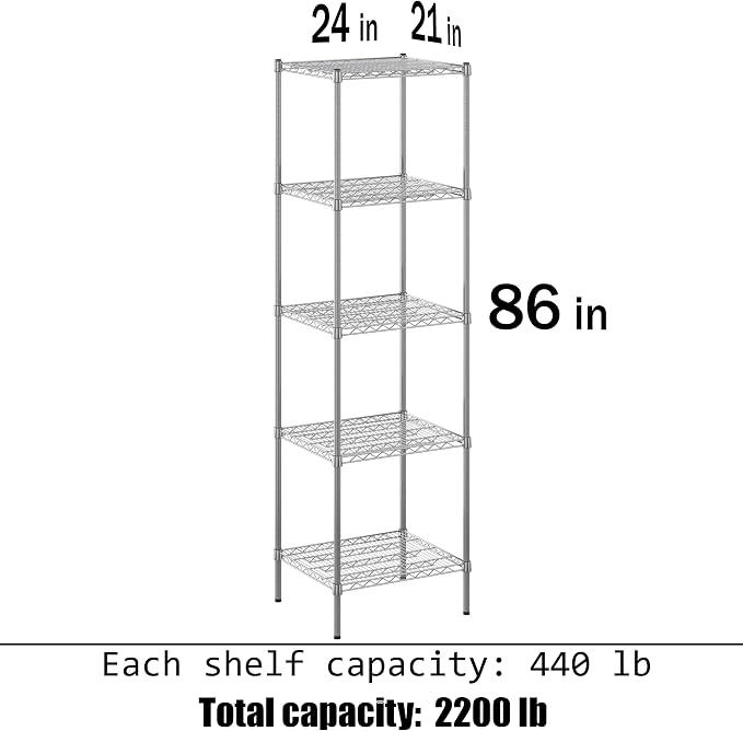 21" Deep x 24" Wide x 86" Height Wire Shelving Kit | 5-Tier | NSF Commercial - Image 3