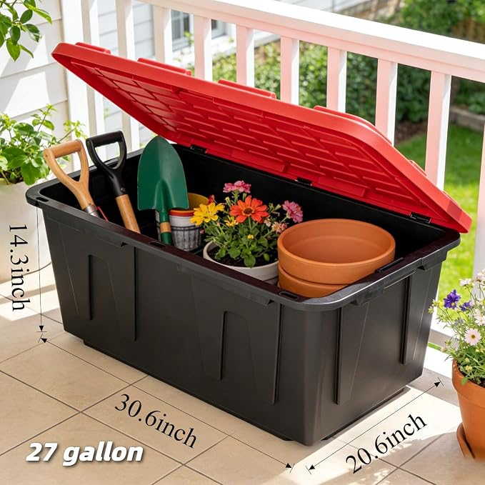 27 Gallon Storage Bins with Lids, Heavy-Duty Plastic Storage Totes with - Image 2