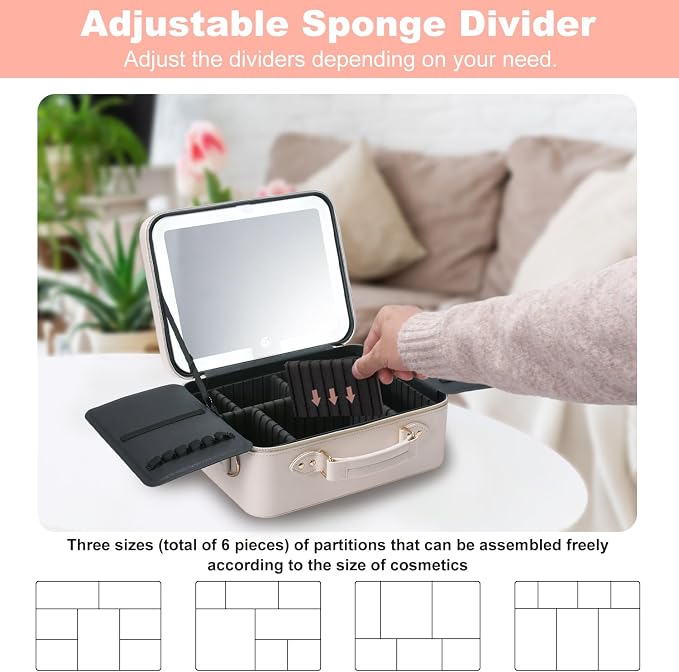 Mocado Travel Makeup Bag with LED Lighted Mirror, Makeup Case with 3 Color - Image 4