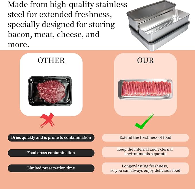 10 Pack Bacon Cheese Meat Storage Container Stainless Steel Airtight Storage - Image 3
