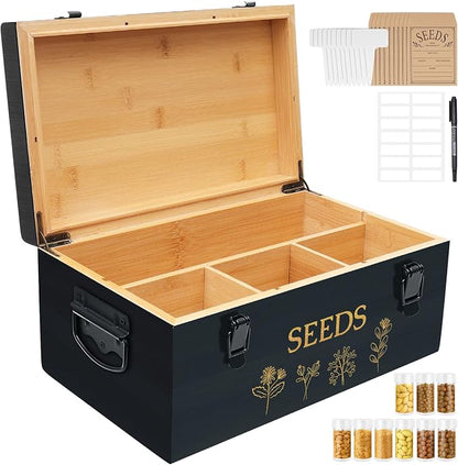 Large Bamboo Wood Seed Storage Organizer Box by INTARSIO3D