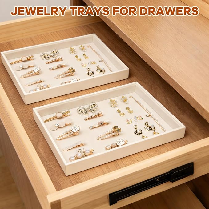 Beige Velvet Jewelry Trays for Drawers Black Jewelrys Display Tray Stackable - Image 5