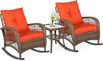 VIVIJASON 3-Piece Outdoor Conversation Bistro Set, Patio Wicker Rocking Chairs by VIVIJASON