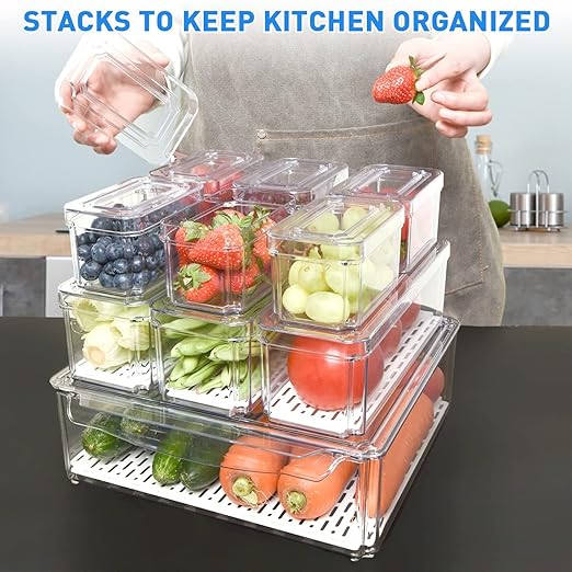 Pomeat 10 Pack Fridge Organizer, Stackable Refrigerator Bins - Image 2