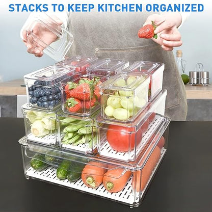 Pomeat 10 Pack Fridge Organizer, Stackable Refrigerator Bins - Image 2