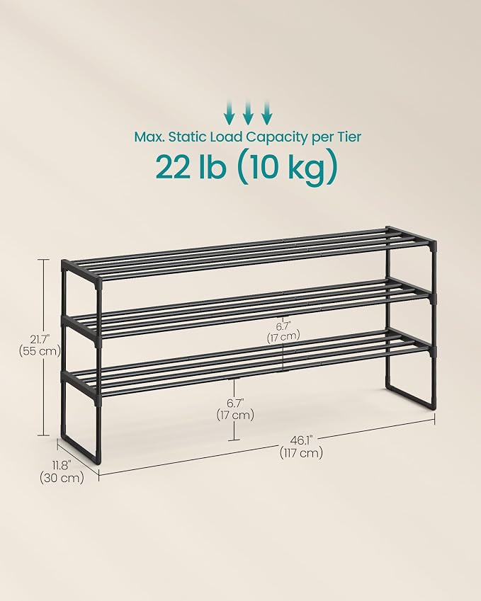 SONGMICS Shoe Rack, 3-Tier Shoe Organizer, Metal Storage Shelf, Upright or - Image 2