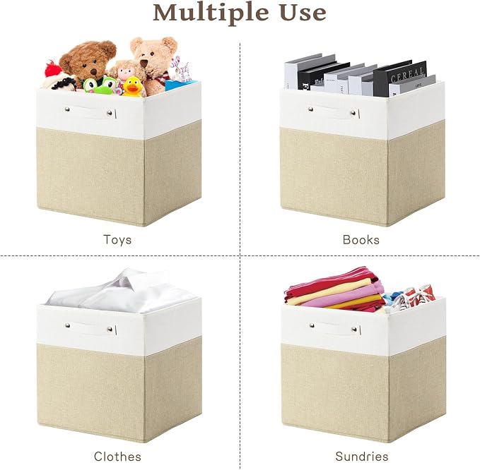 FinishingBo 13x13x13 Storage Cube Bins 4 Pack, Cube Shelf Baskets | Foldable - Image 5
