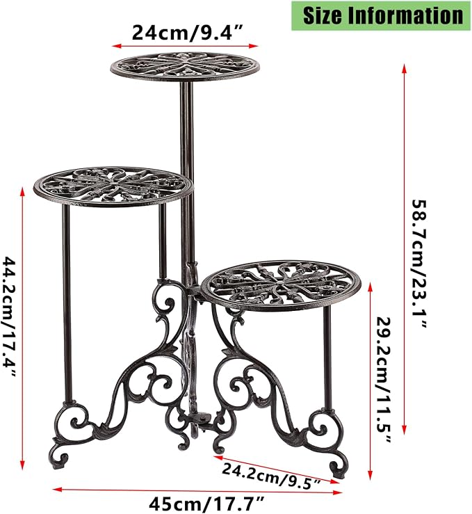OwnMy 3 Tier Heavy Duty Cast Iron Plant Stand Foldable Wrought Iron Flower Pot - Image 2