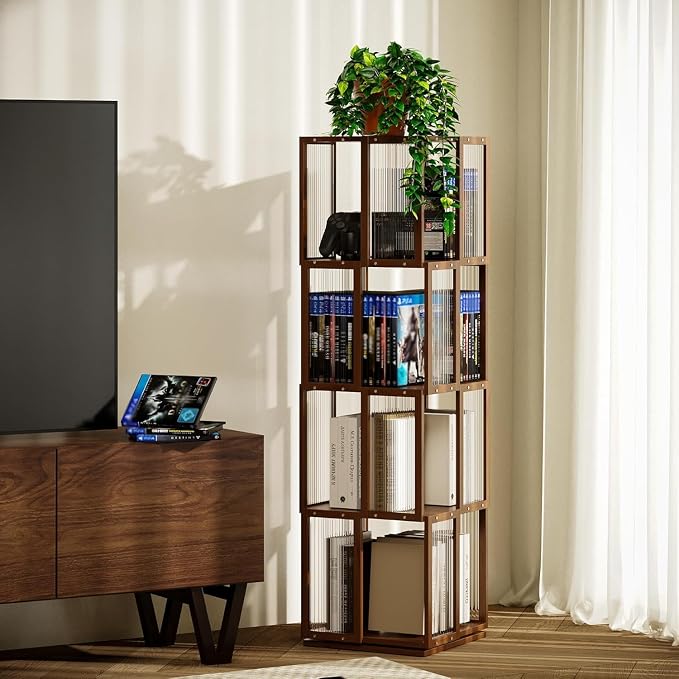 BAMEOS Rotating Bookshelf Tower 4 Tier, 360 Spinning Bookcase - Image 2