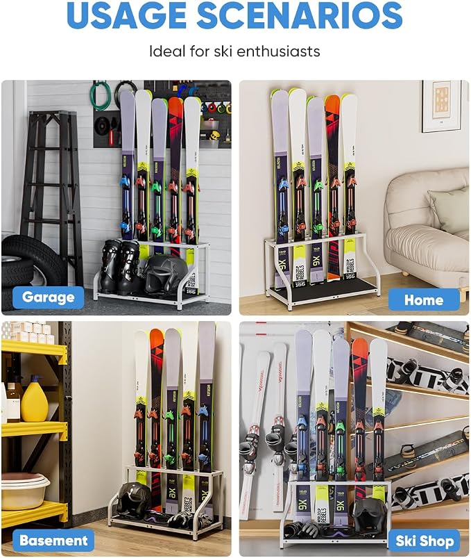Ski Storage Rack for Garage — Freestanding Ski Holder for 5 Pair Skis, Indoor - Image 7