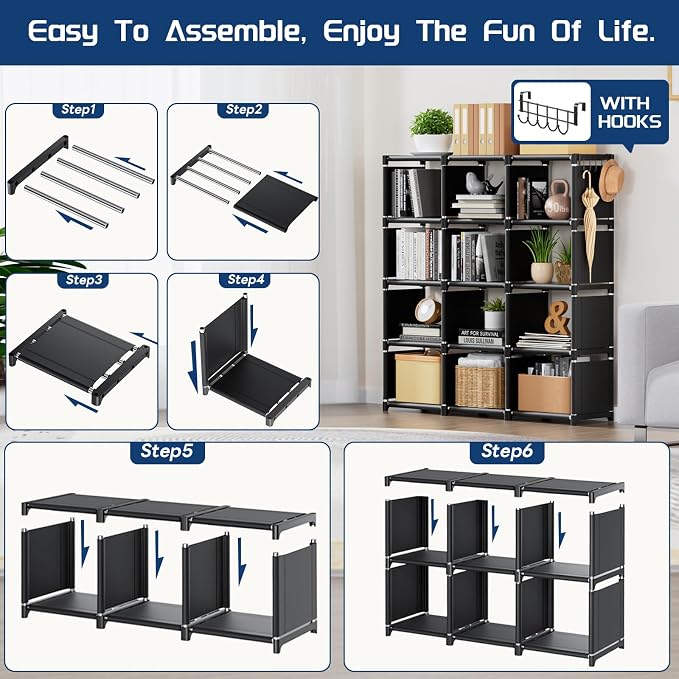 Mavivegue Book Shelf, 12 Cube Storage Organizer, DIY Bookcase, Metal Cube - Image 7