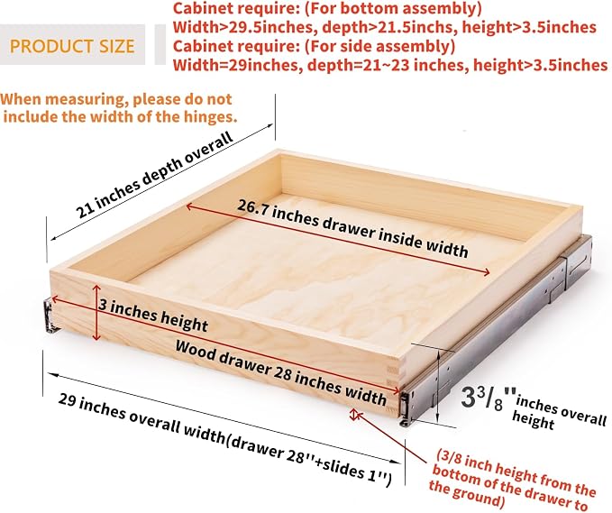 29”W x 21”D x 3”H Soft Close Slide Out Wood Drawer Organizer - Image 3