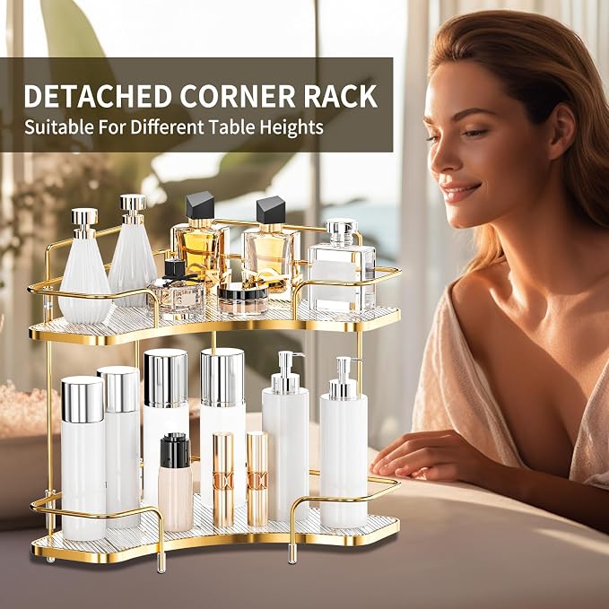 Seoneiro 2 Tier Corner Bathroom Counter Organizer, Cosmetic Skincare Organizer - Image 5