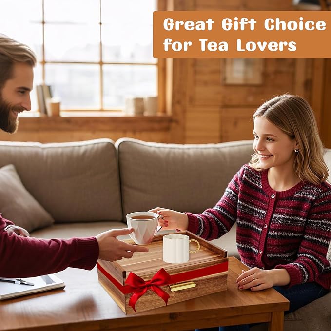 NANXITU Acacia Wood Tea Holder Organizer, Tea Box Organizer Storage Box - Image 7