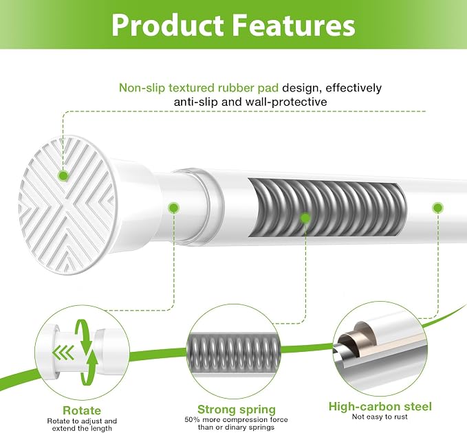 1Pcs Spring Tension Curtain Rod 31-62 Inch, 7/8" Diameter Tension Rod - Image 5