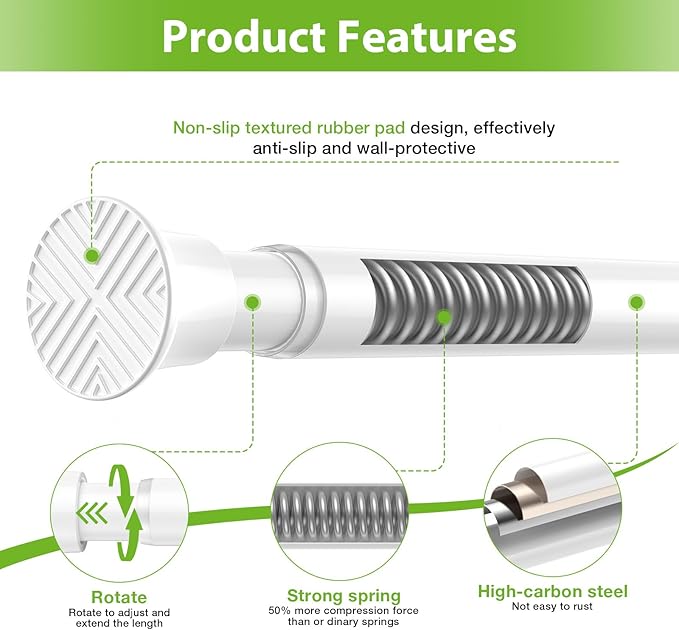 1Pcs Spring Tension Curtain Rod 31-62 Inch, 7/8" Diameter Tension Rod - Image 5