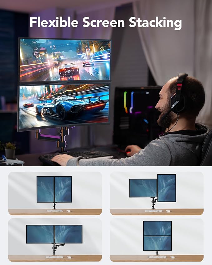 HUANUO Dual Monitor Mount up to 32 inches Screens, Taller Monitor Stand Hold - Image 3