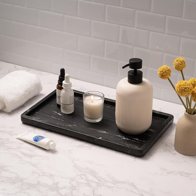 Cork & Mill Black Marble Tray for Bathroom Countertop, Kitchen Counter - Image 2