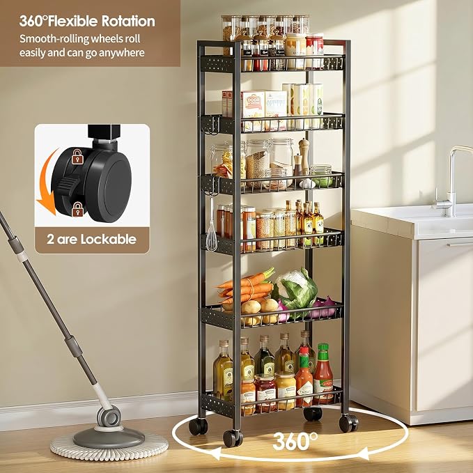 6 Tier Slim Storage Cart, Narrow Rolling Cart - Image 4