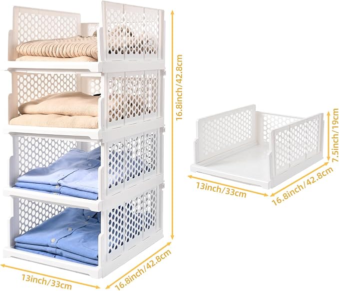 Pull-out Plastic Storage Basket, Stackable Closet Organizers Drawer Anti-Tipping - Image 2