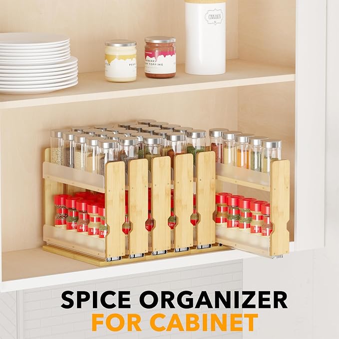 SpaceAid Bamboo Pull Out Spice Rack Organizer - Image 6
