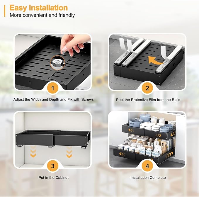 1 Pack Pull Out Cabinet Drawer, Width & Depth Expandable Slide Out Cabinet - Image 5