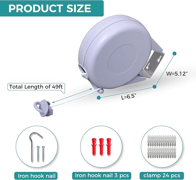 JS HANGER Retractable Clothesline Outdoor Indoor Laundry Line - 49 FT / 15M - Image 4