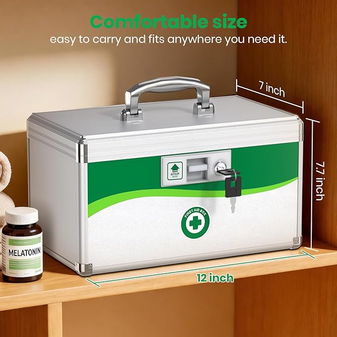 Medicine Lock Box with Keys, Small 12x7x7.7in, Aluminum Child-Safe Lock | - Image 4