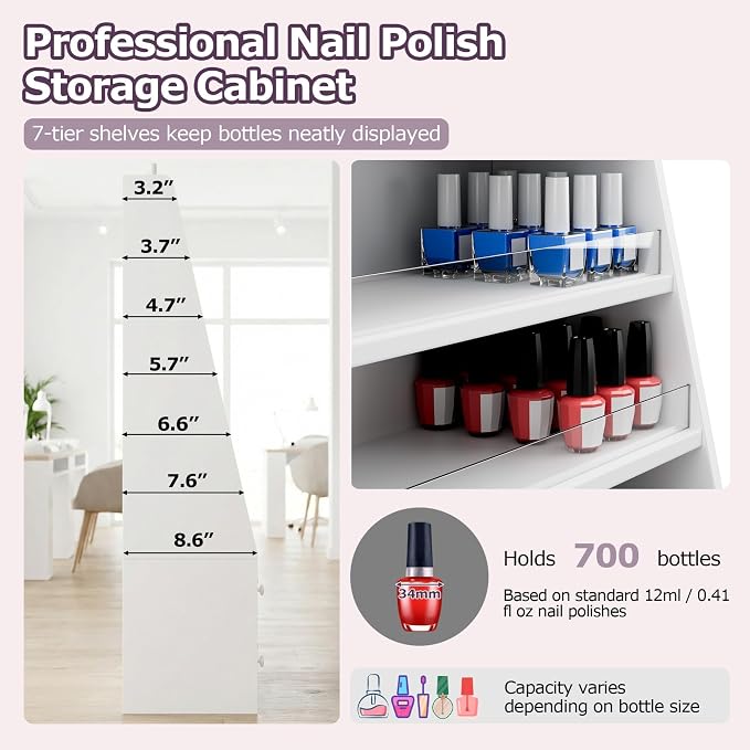 Nail Polish Rack with 2 Drawers, Salon Display & Storage Cabinet with Acrylic - Image 4