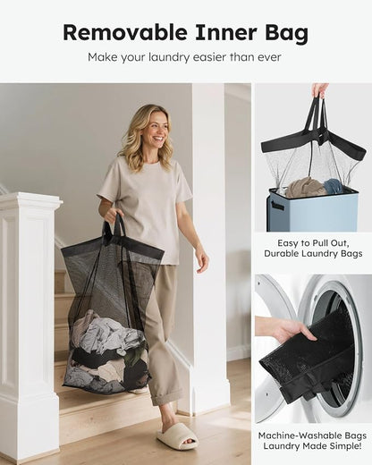 SOLEDI Laundry Hamper with Lid 90L Large & Tall Collapsible Laundry Basket - Image 4