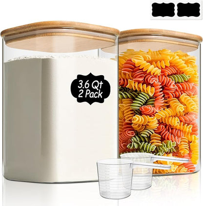 ComSaf 3.6 Qt Glass Food Storage Containers Set of 2, Large Storage Containers by ComSaf