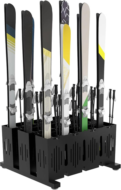 12-Pair Ski Storage Rack w/Width-Adjustable Fixing Bars, Heavy Duty Metal by Eastrexon
