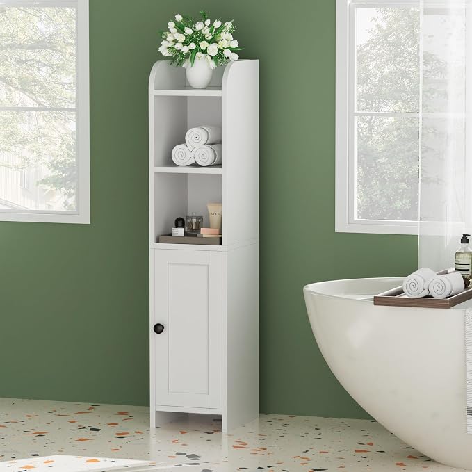 Homhedy Small Bathroom Storage Cabinet, Narrow Toilet Paper Cabinet | Corner - Image 7