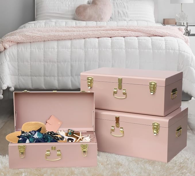 Vixdonos Decorative Box Set of 3 Metal Trunks Chest - Image 5
