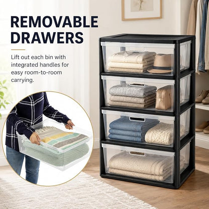 Wide 4 Drawer Plastic Storage Tower Organizer, | Tool-Free Assembly Floor - Image 4