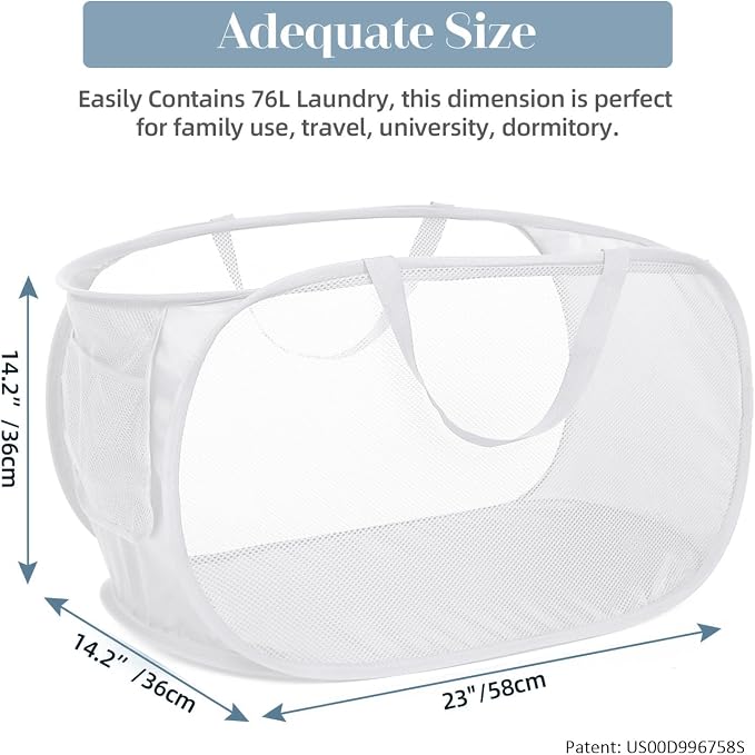 Strong Mesh Pop Up Laundry Basket, Collapsible Laundry Hamper - Image 3