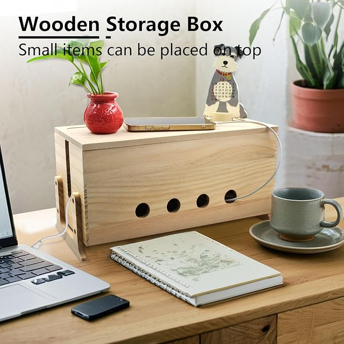 Large Cable Management Box, Wood Cord Hider Box & Organizer - Image 6