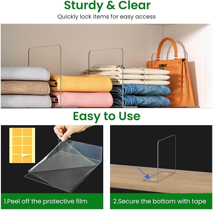 Shelf Dividers for Closet Organization: 8 Pack 10" Tall X 8.4" Deep Acrylic - Image 3