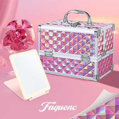 Makeup Case with Lighted Mirror Travel Makeup Organizer Box 2 Trays Lockable - Image 8