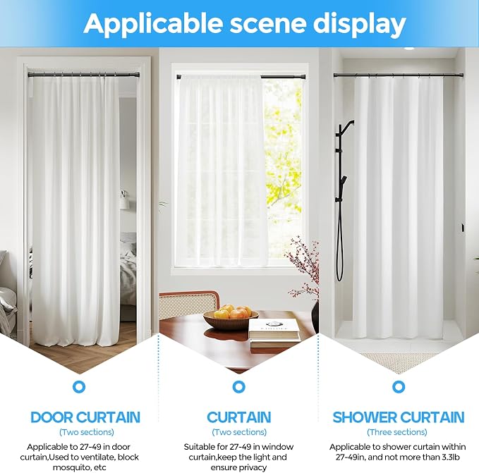 Spring Tension Curtain Rod 28-48'' 2Pcs Black Adjustable Tension Rod | 5/8'' - Image 5