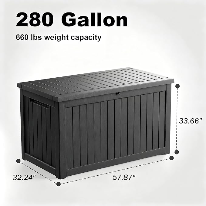 280 Gallon Waterproof Outdoor Storage Box, UV Resistant Resin Deck Box - Image 2